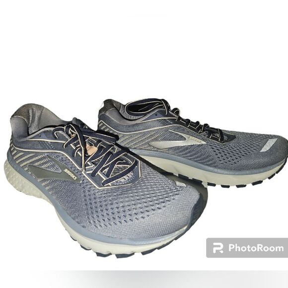 Brooks Ghost 12 Running Sneakers in Granite Peacoat Peach Mesh - Picture 2 of 5